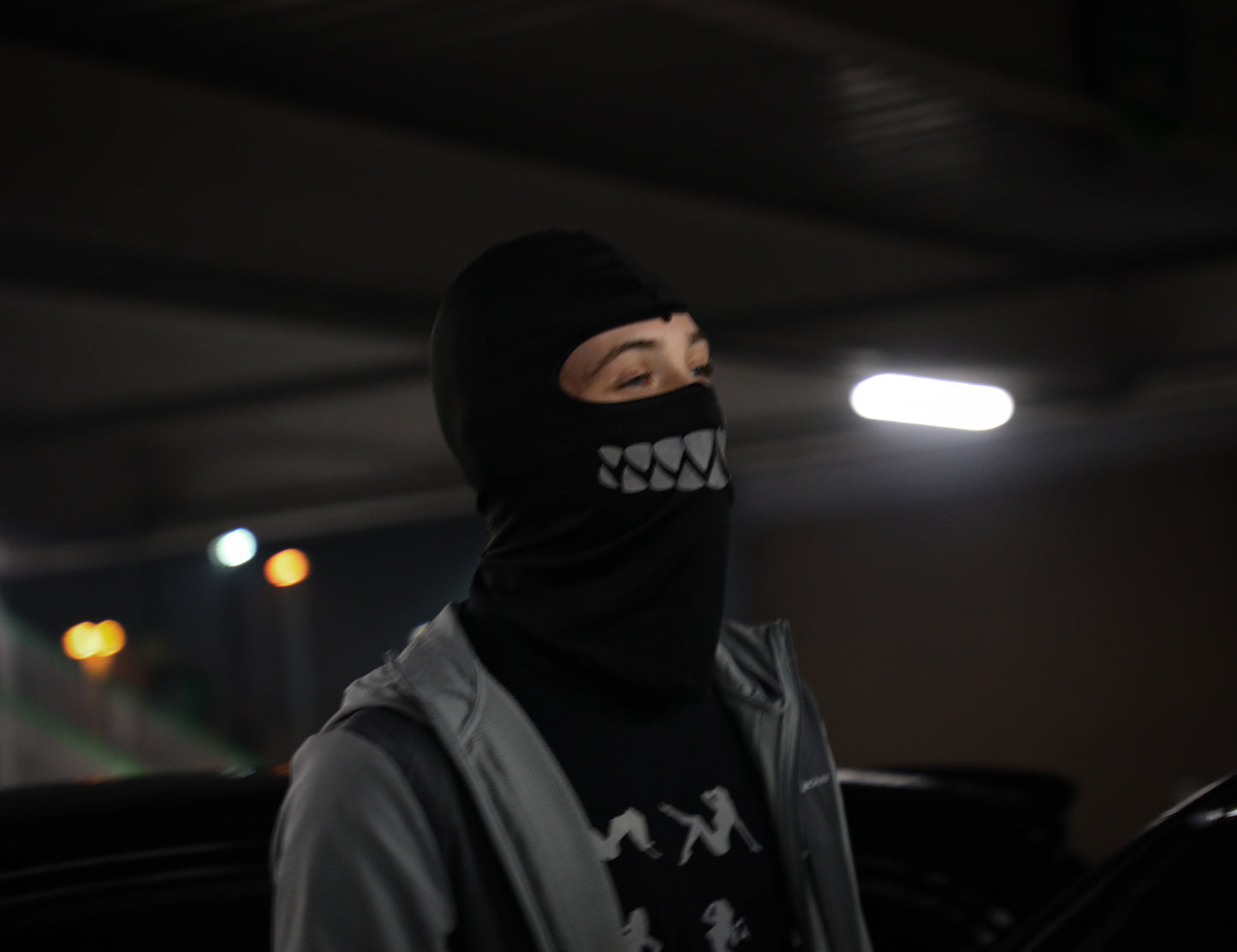 Reflective shark teeth balaclava